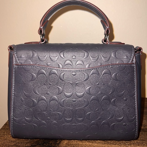 Coach Morgan Navy Blue Embossed Satchel - Picture 2 of 4